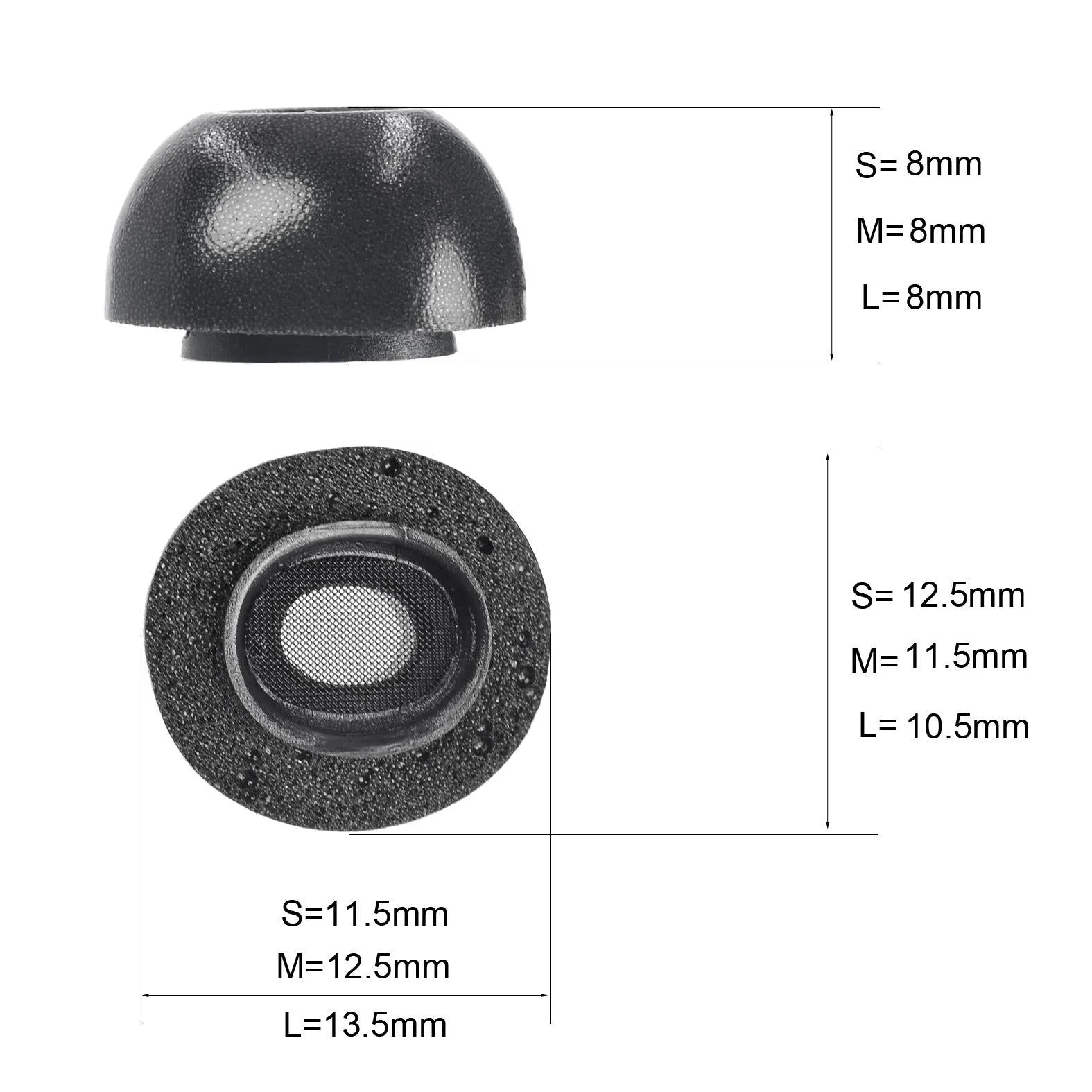 2-Pack Memory Foam Ear Tips For Tws Airpods Pro - Black Small