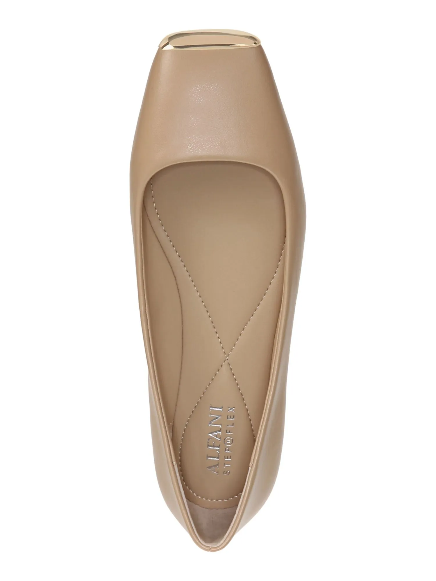 ALFANI Womens Beige 0.5 Heel Flexible Sole Padded Metallic Neptoon Square Toe Block Heel Slip On Flats Shoes M