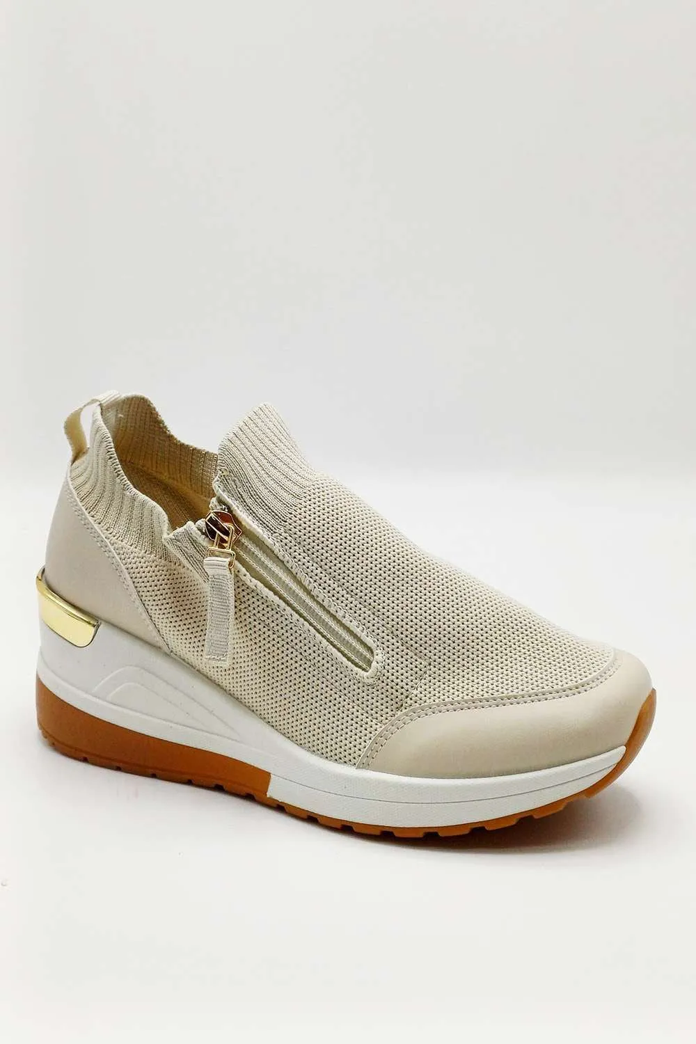 Axel Slip On Side Zip Trainers in Beige