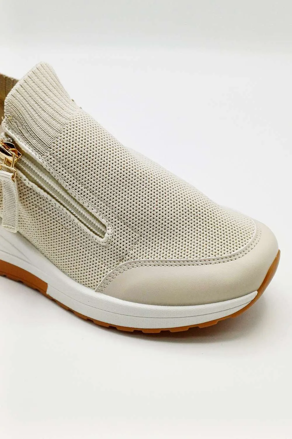 Axel Slip On Side Zip Trainers in Beige