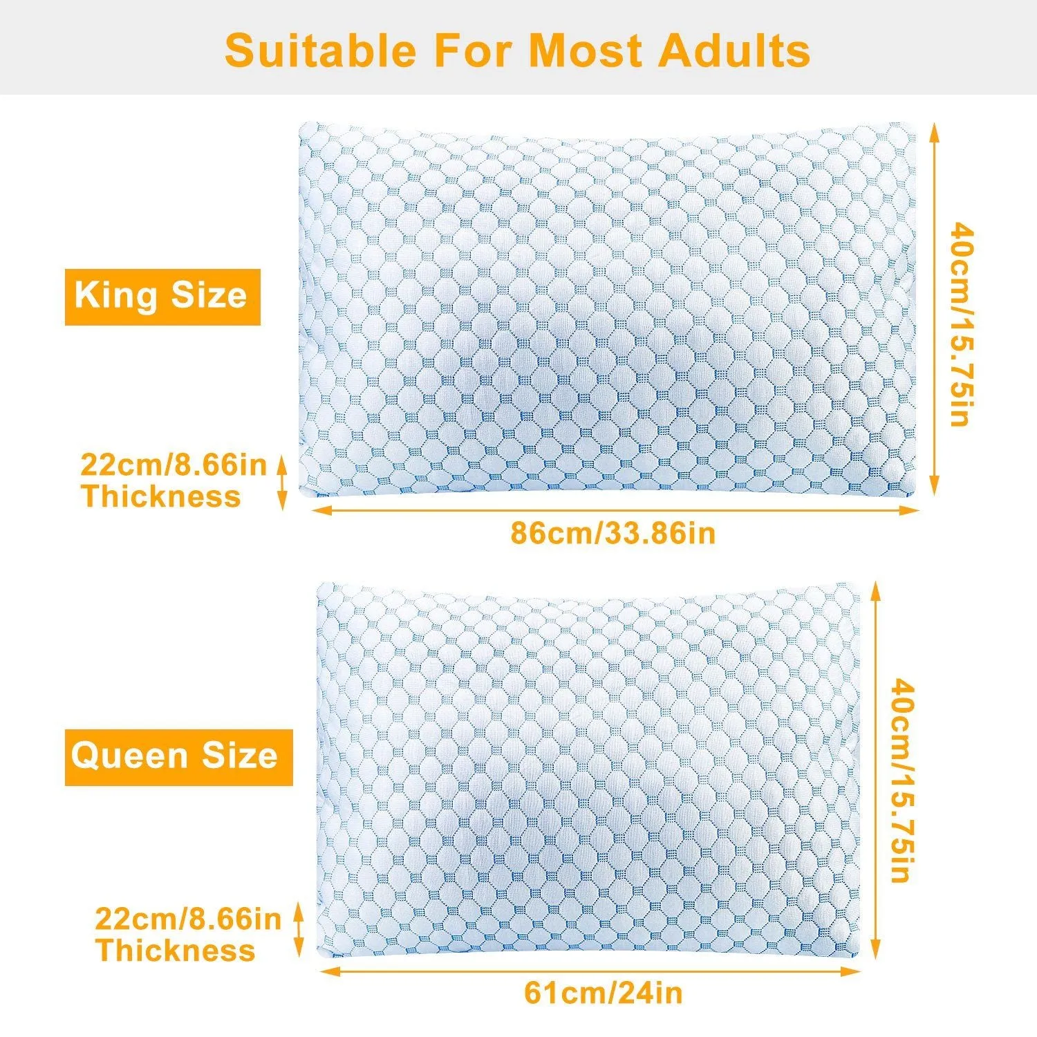 Bed Pillows Cooling Memory Foam Pillow Ventilated with Cooling Gel Infused Memory Foam Heat Moisture Reducing Cooling Fiber Breathable Machine Washable