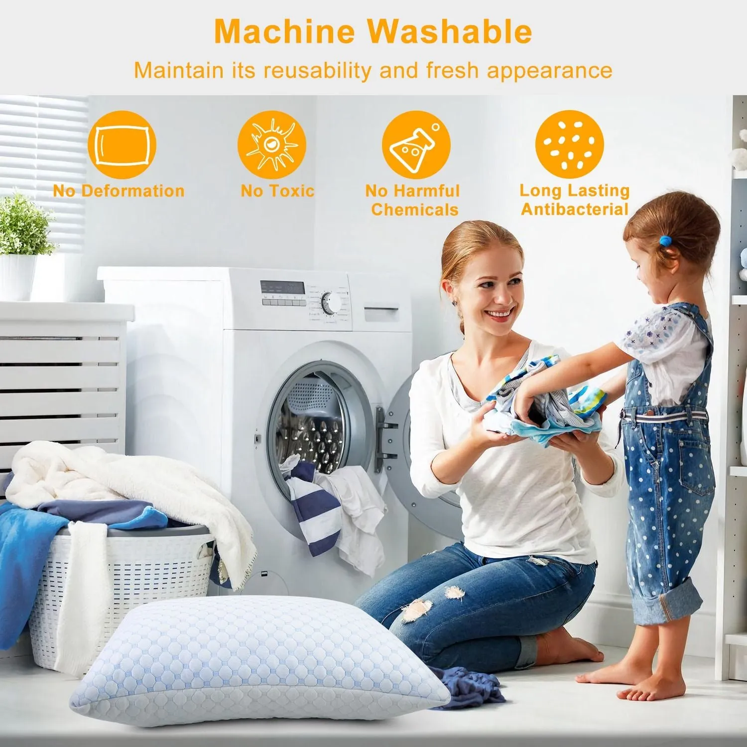 Bed Pillows Cooling Memory Foam Pillow Ventilated with Cooling Gel Infused Memory Foam Heat Moisture Reducing Cooling Fiber Breathable Machine Washable