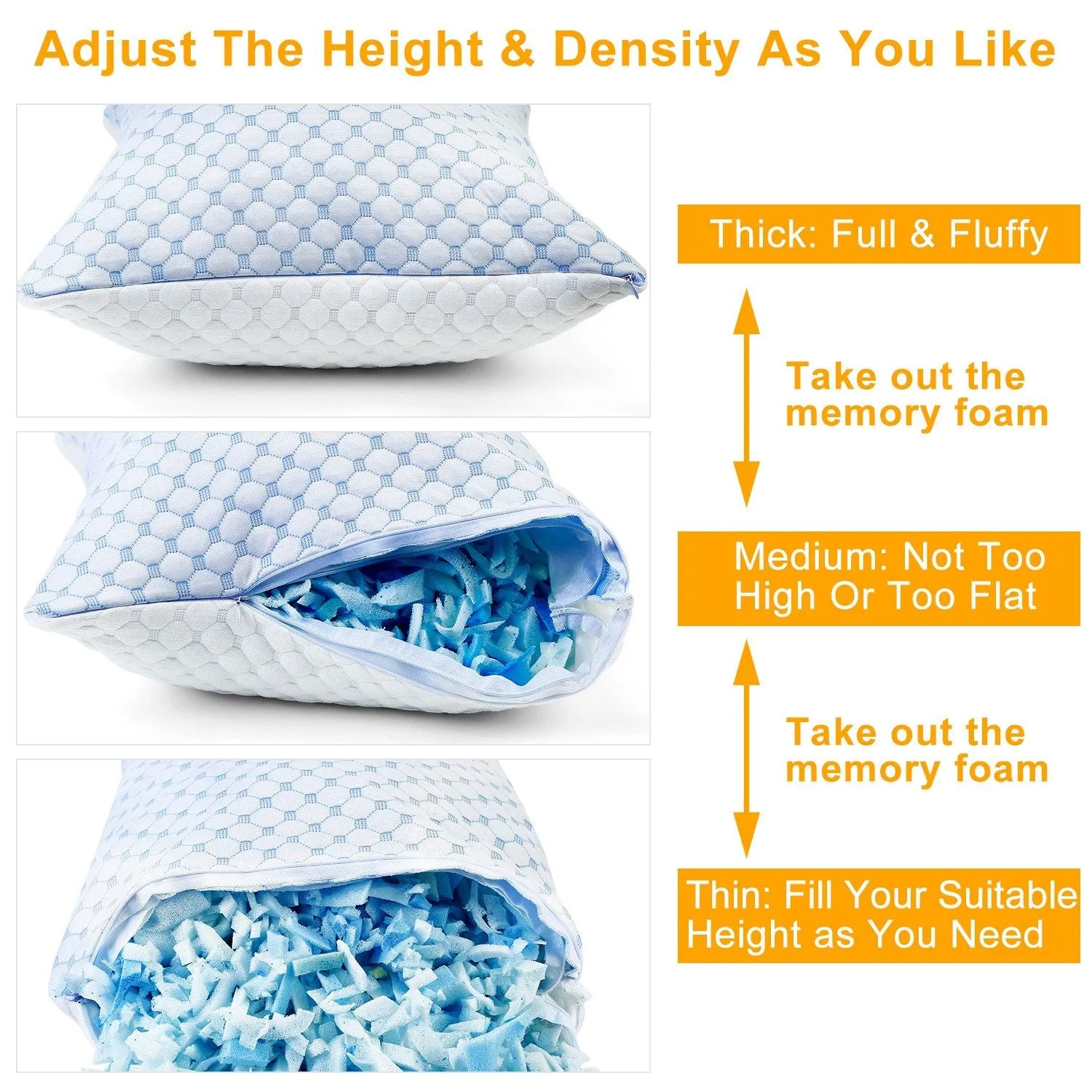 Bed Pillows Cooling Memory Foam Pillow Ventilated with Cooling Gel Infused Memory Foam Heat Moisture Reducing Cooling Fiber Breathable Machine Washable