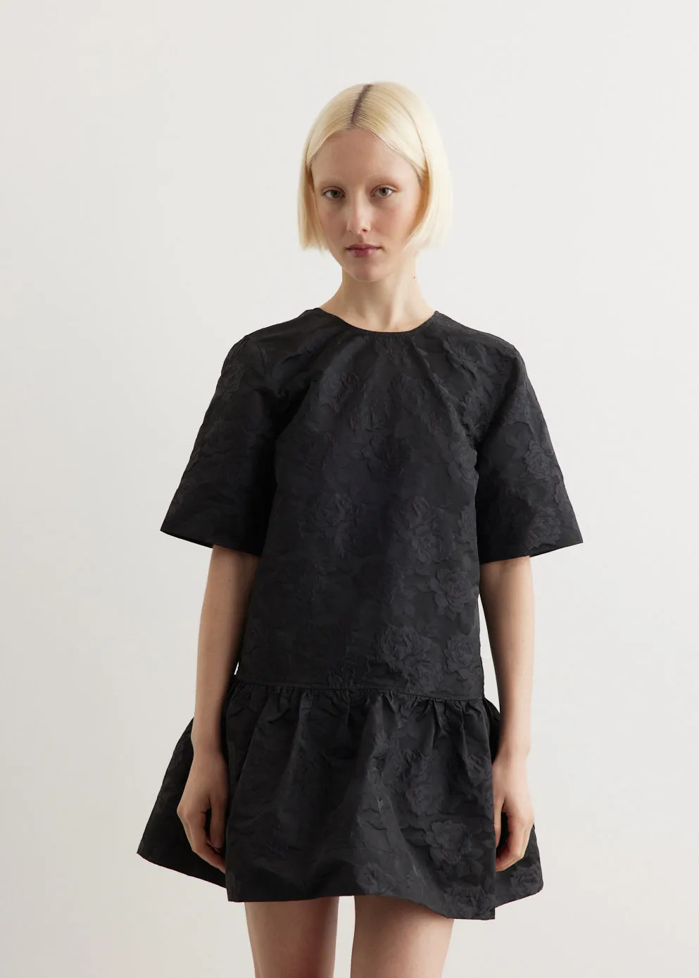 Botanical Jacquard Open Back Mini Dress