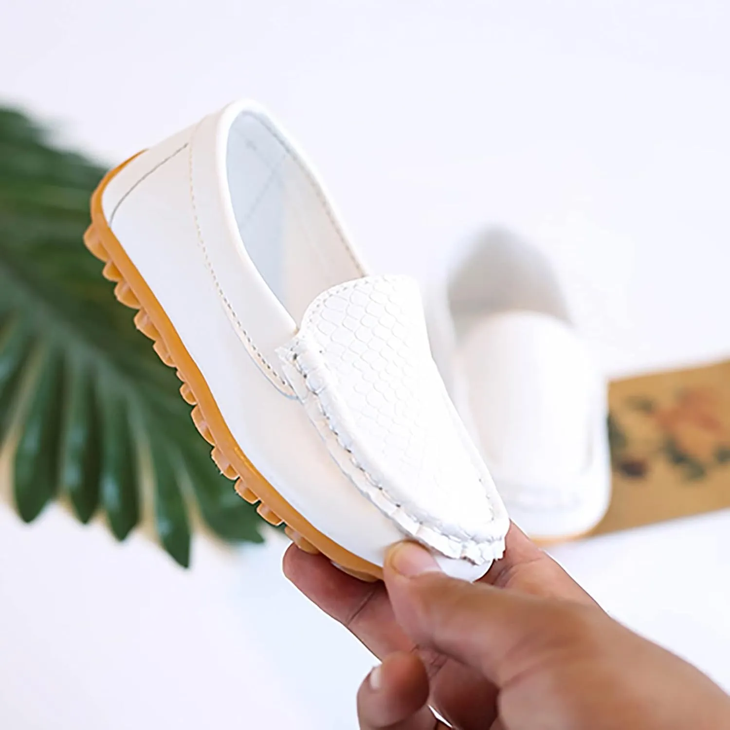 Boys Girls Leather Loafers Soft Slip-On Texture Flat Boat Dress occasin Schooling Daily Casual Walking Shoes