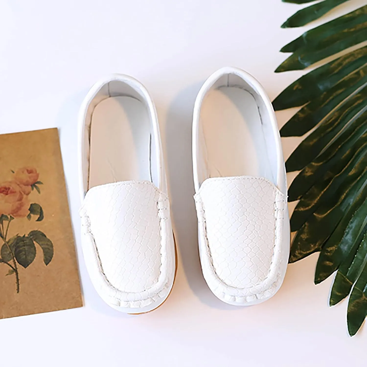 Boys Girls Leather Loafers Soft Slip-On Texture Flat Boat Dress occasin Schooling Daily Casual Walking Shoes