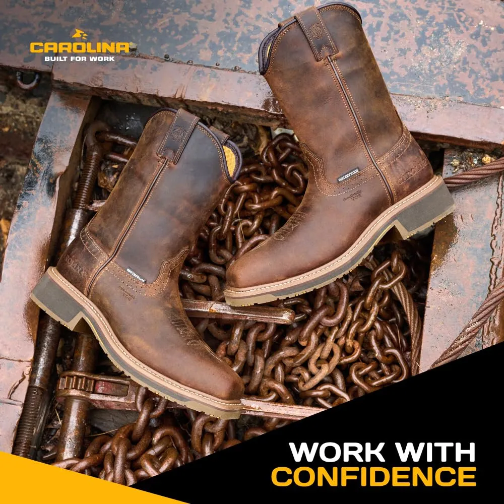 Carolina Anchor 10" Composite Toe Waterproof Roper Work Boots for Men - Leather Upper, Mesh Lining, Slip-Resistant Rubber Heel Outsole, EH-Rated, Brown - 8 2E