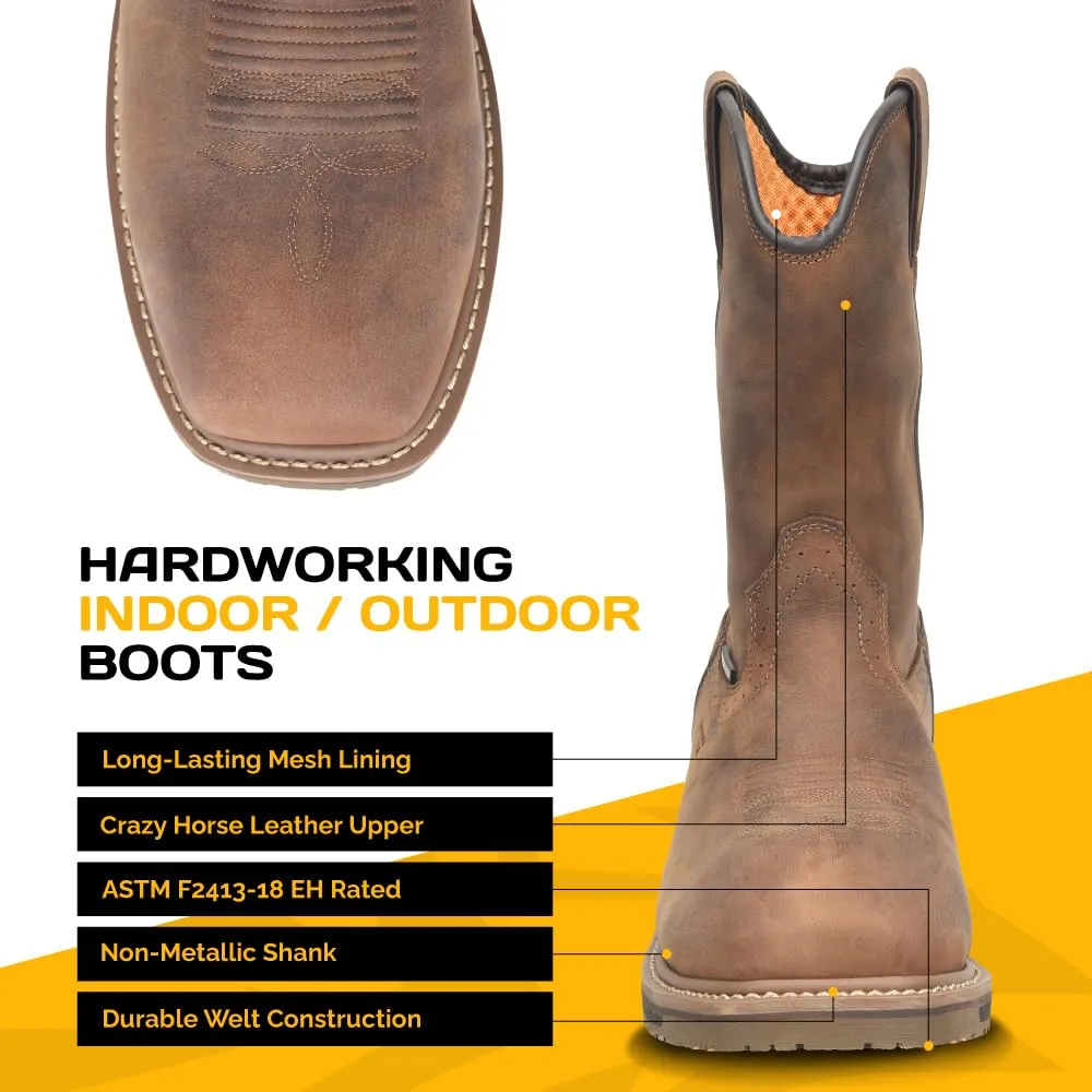 Carolina Anchor 10" Composite Toe Waterproof Roper Work Boots for Men - Leather Upper, Mesh Lining, Slip-Resistant Rubber Heel Outsole, EH-Rated, Brown - 8 2E
