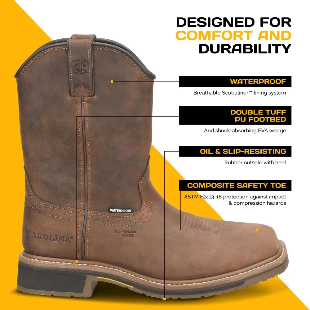 Carolina Anchor 10" Composite Toe Waterproof Roper Work Boots for Men - Leather Upper, Mesh Lining, Slip-Resistant Rubber Heel Outsole, EH-Rated, Brown - 8 2E