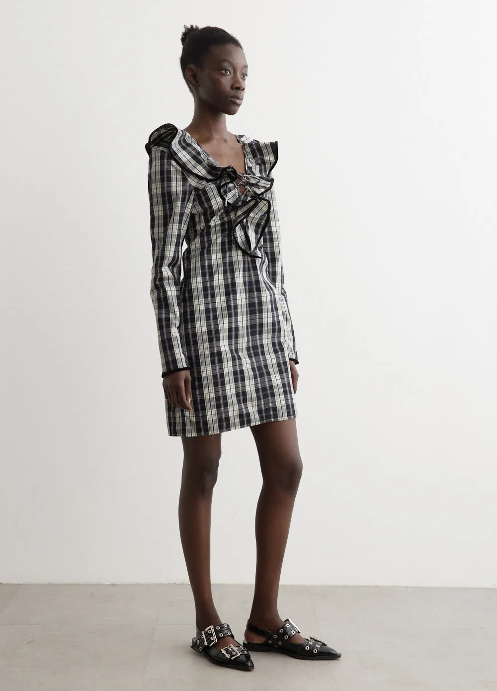 Check Cotton Mini Dress