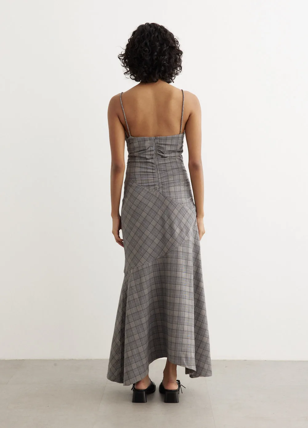 Check Mix Ruched Long Slip Dress