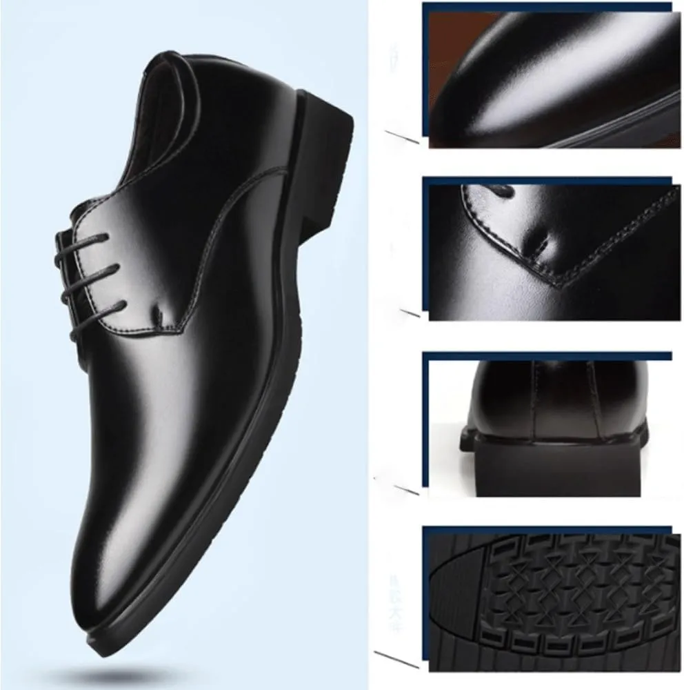 Classic Business Pointed Toe Leather Shoes Men's Luxury Lace-up Dress Shoes Elegant Wedding Prom Non-Slip Oxford