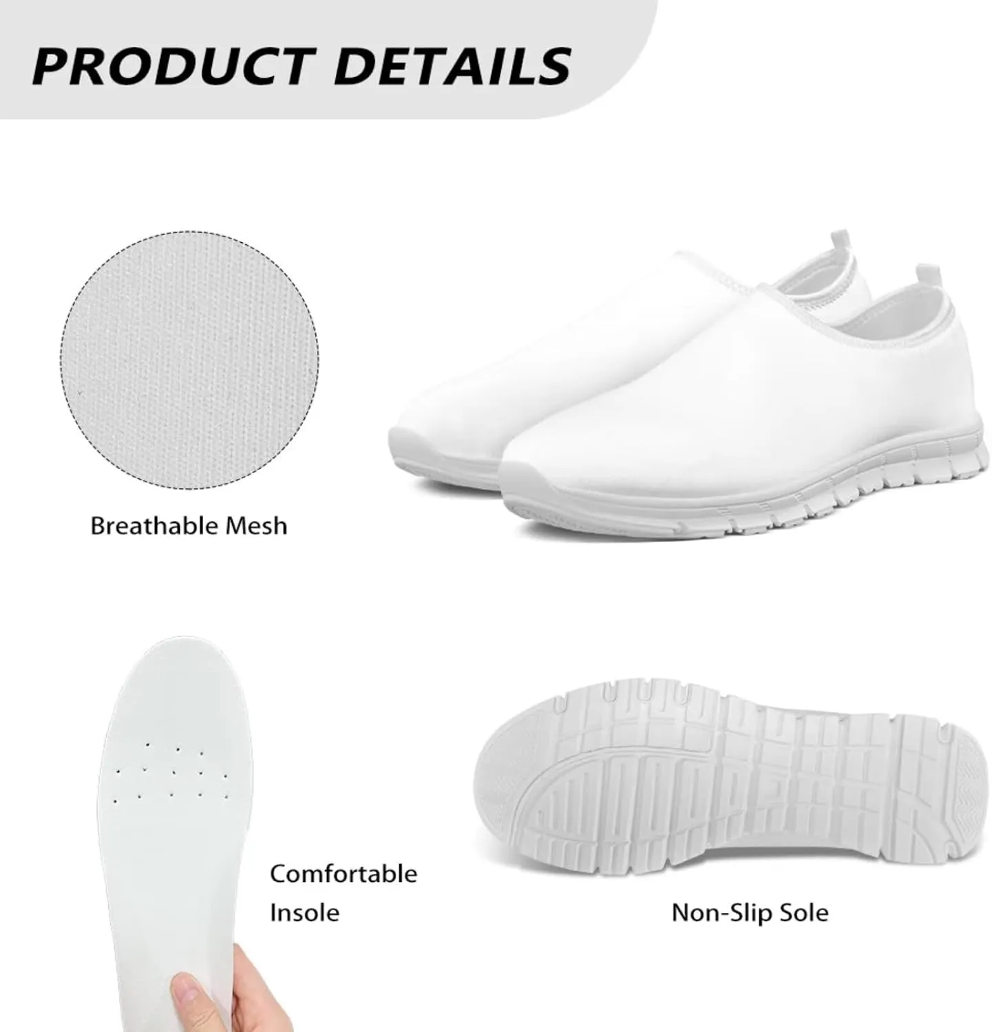 Comfort Slip Walking Shoes for Man Nursing Lightweight Slip On Low Top Sneakers Breathable Soft Gym Everyday Shoes Size 5-14 Black Sole