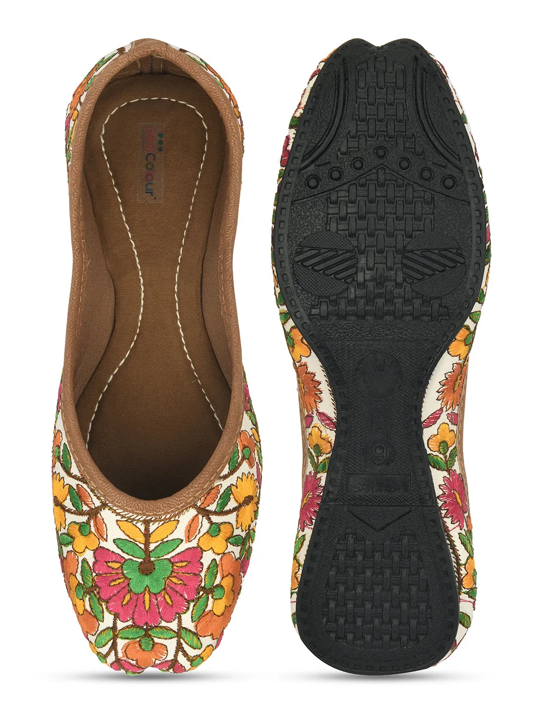 DESI COLOUR Women Multicoloured Printed Ethnic Mojaris Flats