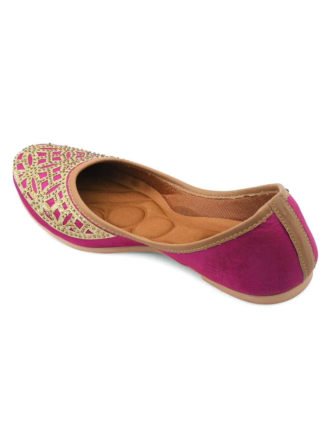 DESI COLOUR Women Pink Mojaris with Embroidered Flats