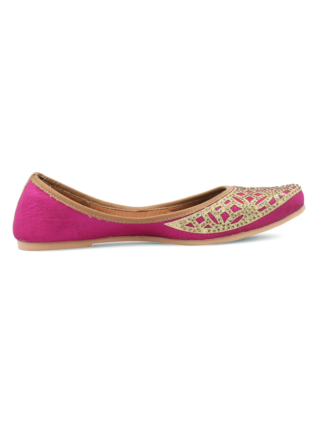 DESI COLOUR Women Pink Mojaris with Embroidered Flats