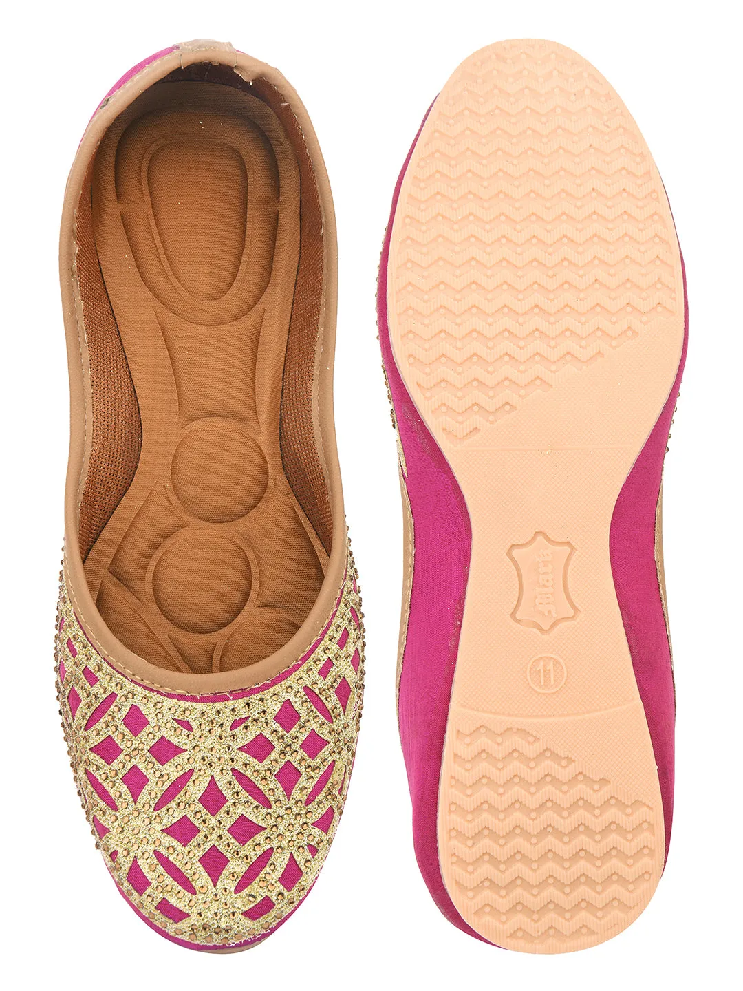 DESI COLOUR Women Pink Mojaris with Embroidered Flats