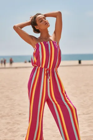 Eliza Striped Strapless Jersey Knit Jumpsuit