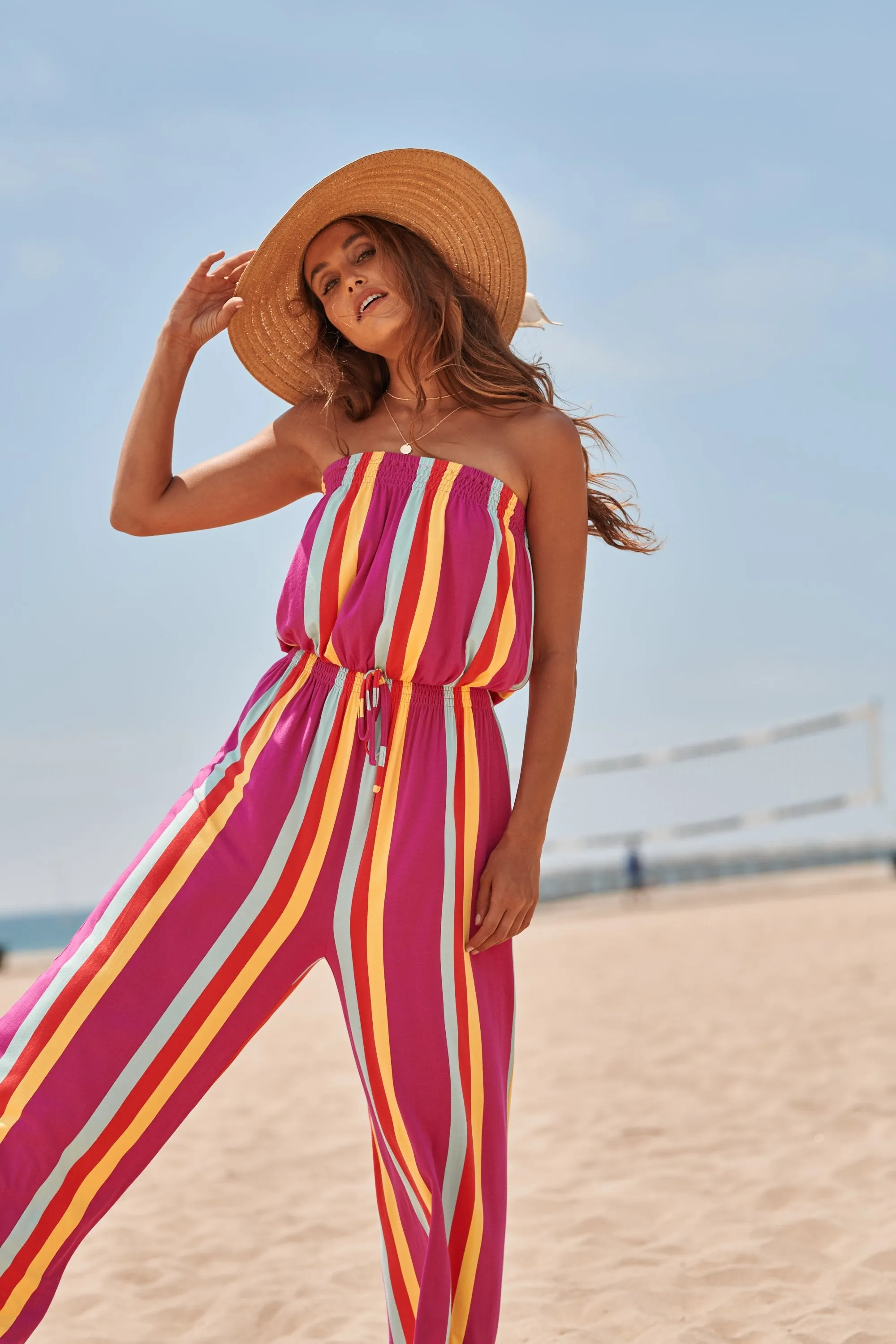 Eliza Striped Strapless Jersey Knit Jumpsuit