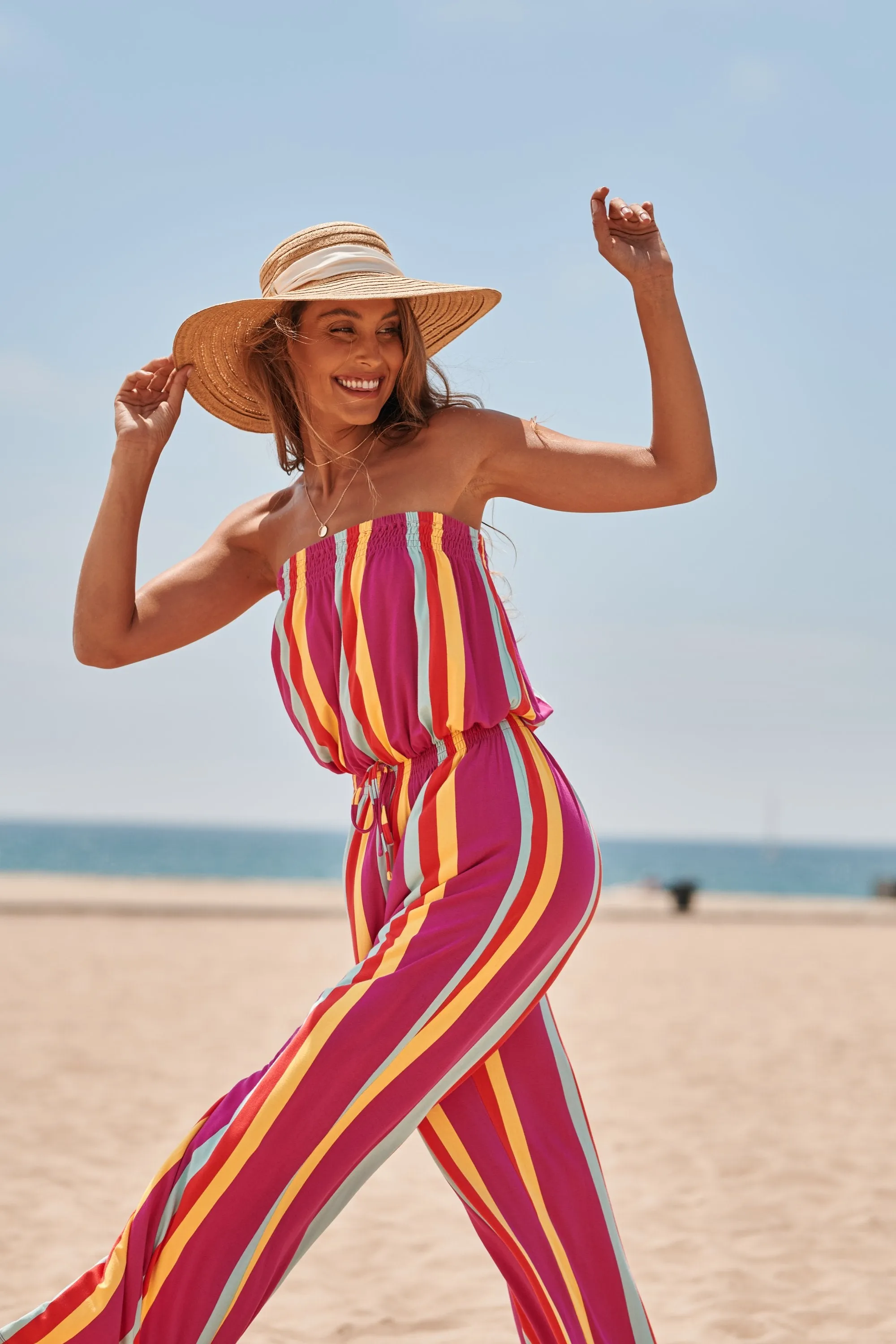 Eliza Striped Strapless Jersey Knit Jumpsuit
