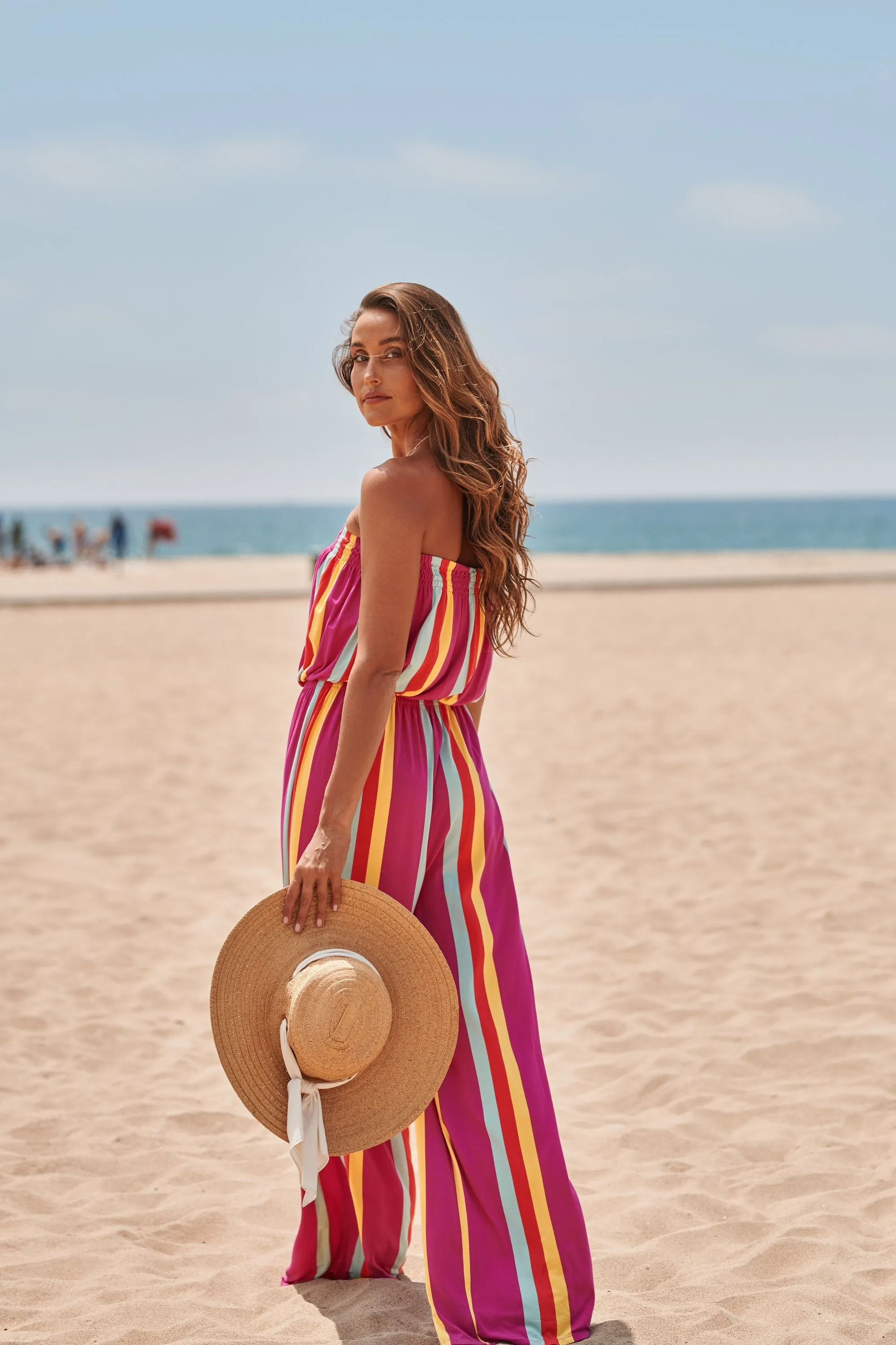 Eliza Striped Strapless Jersey Knit Jumpsuit