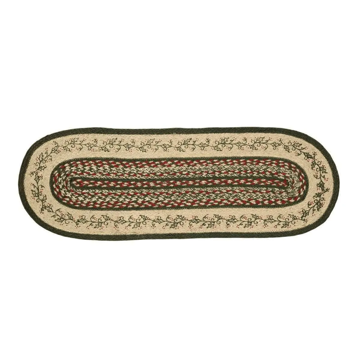 Holly Berry Jute Stencil Runner Oval 13x36 VHC Brands