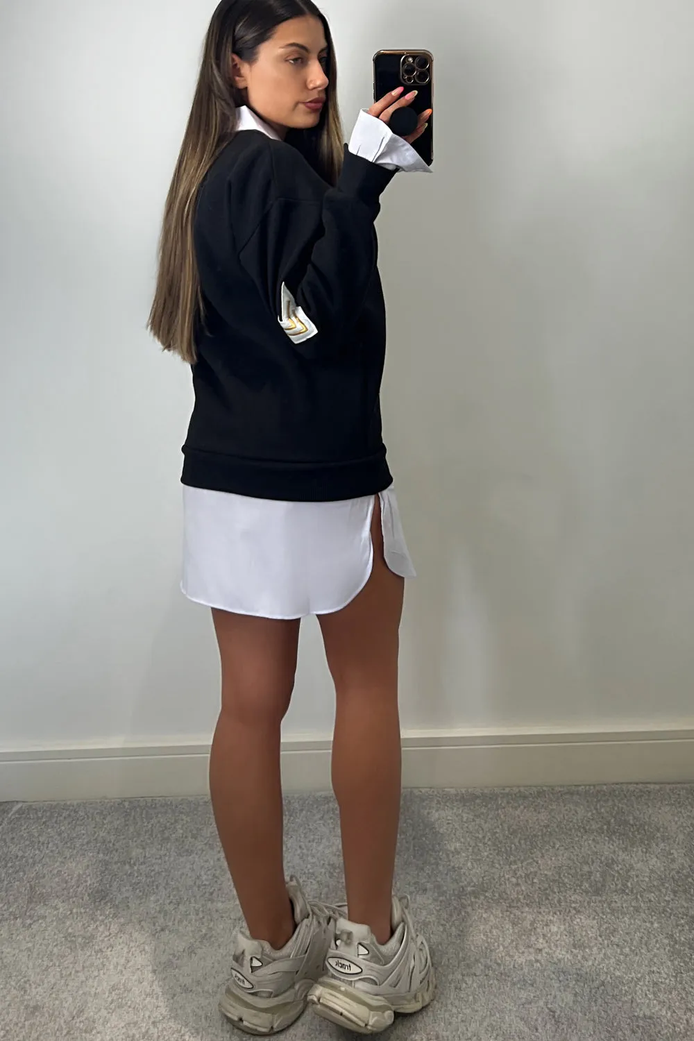 Isabella Black Slogan Patch Undershirt Sweatshirt