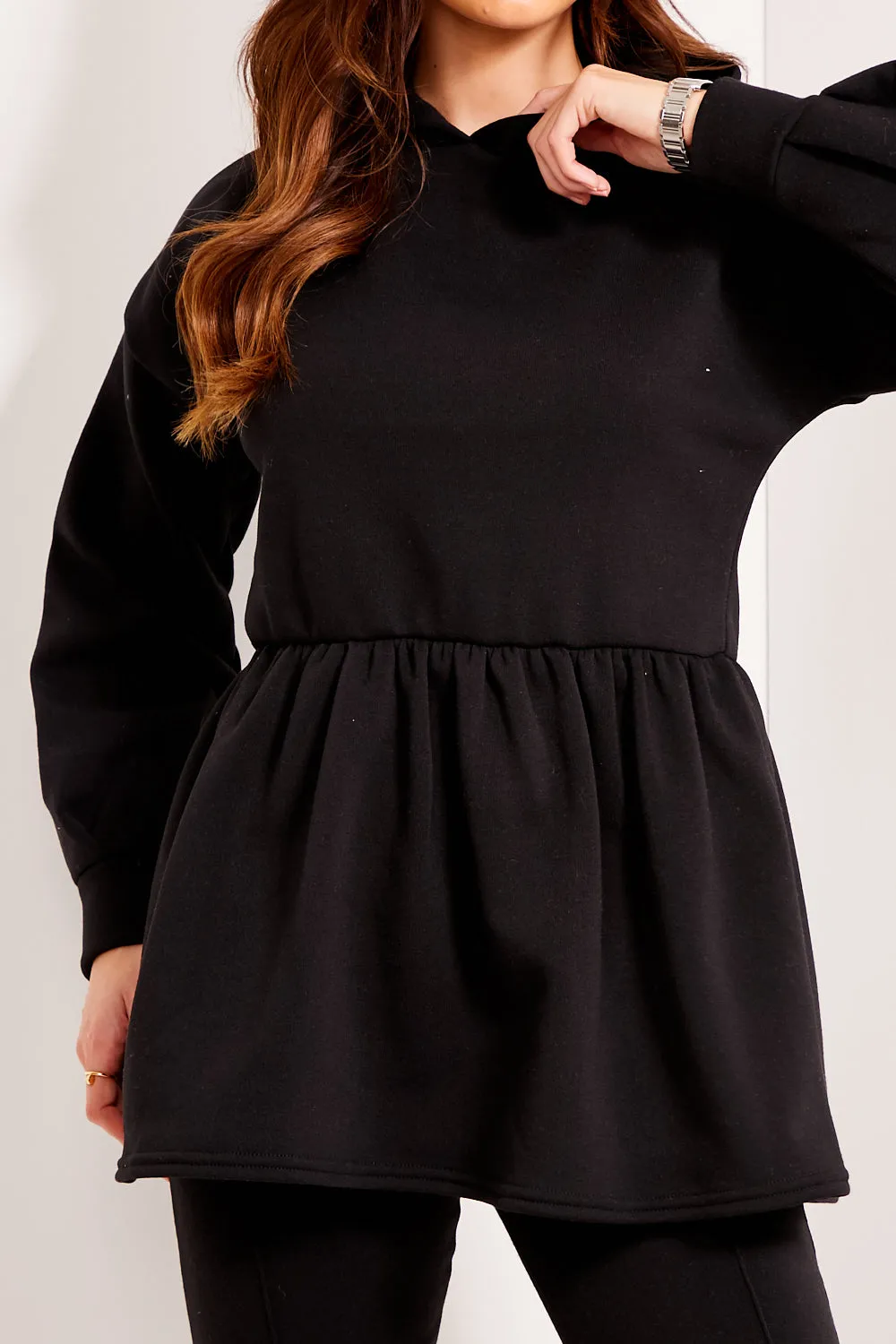 Jordie Black Peplum Hoodie and Joggers Lounge Co-Ord Set