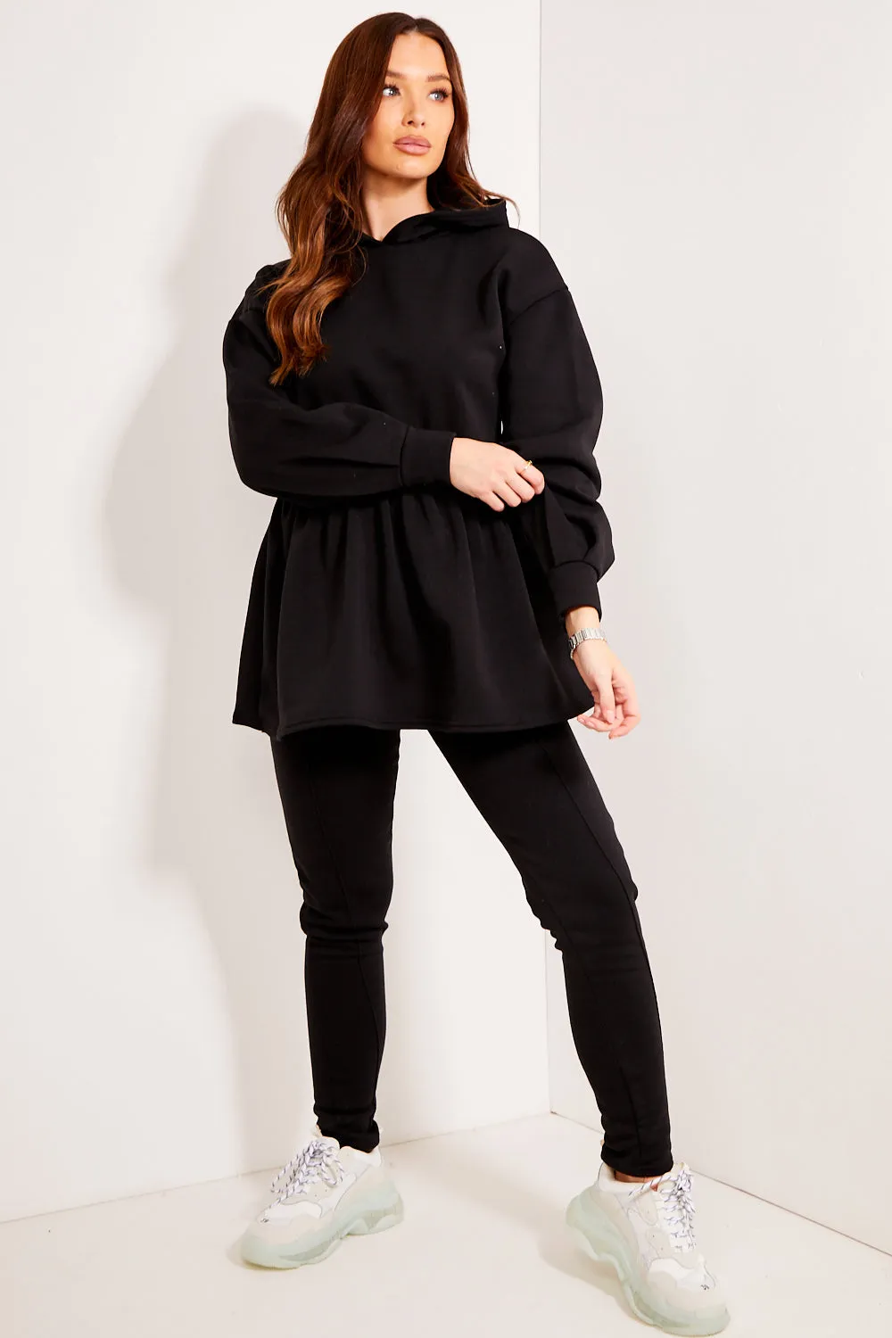 Jordie Black Peplum Hoodie and Joggers Lounge Co-Ord Set