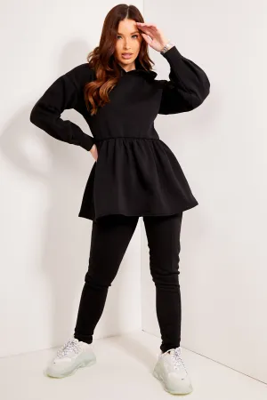 Jordie Black Peplum Hoodie and Joggers Lounge Co-Ord Set