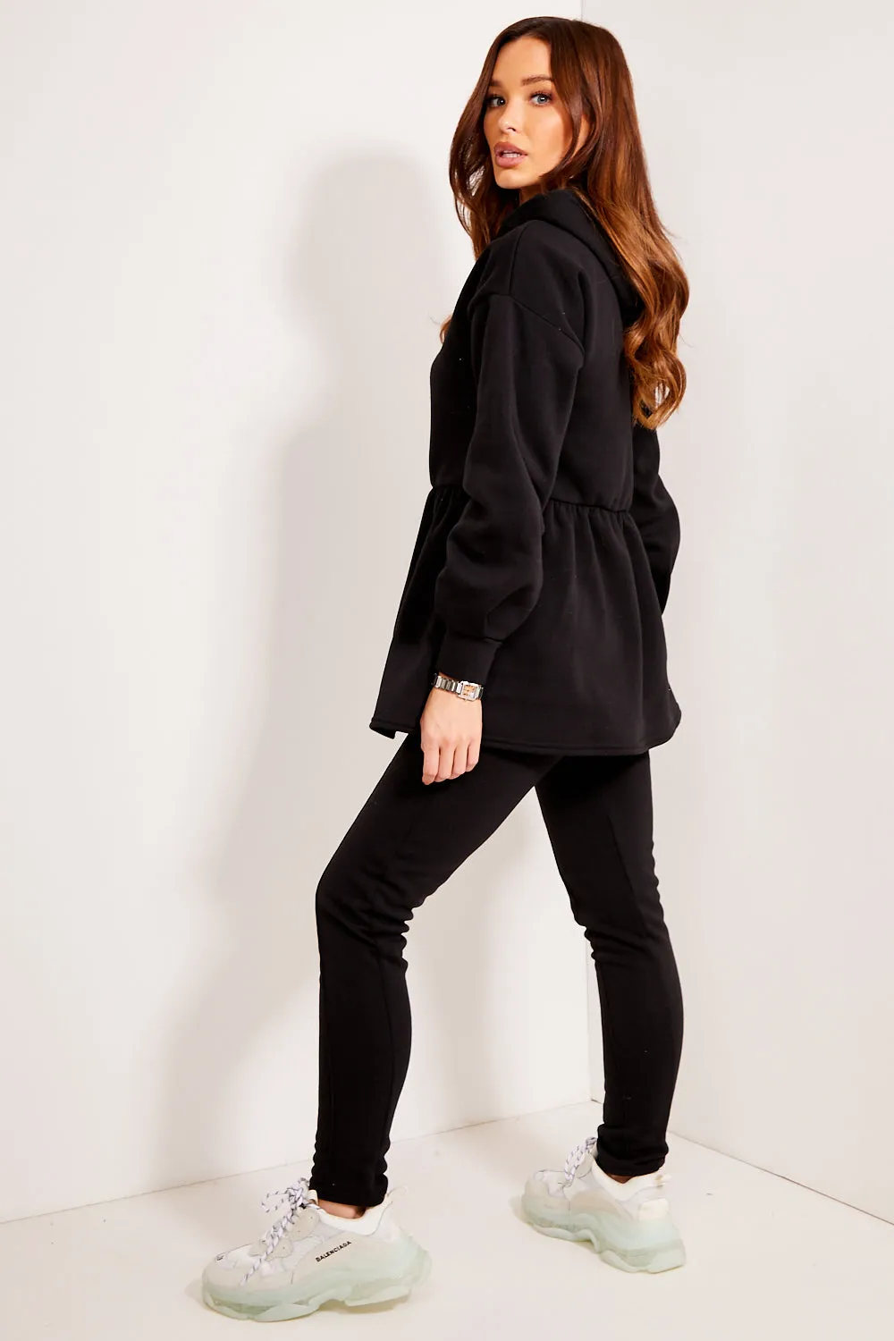 Jordie Black Peplum Hoodie and Joggers Lounge Co-Ord Set