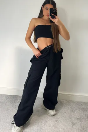 Kiesha Black Parachute Toggle Pocket Cargo Trousers