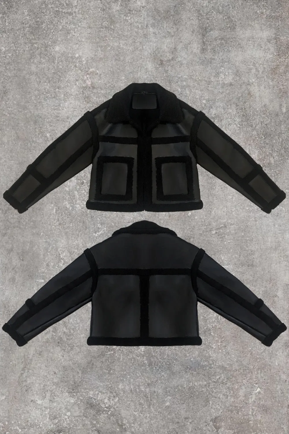Lilly Black PU Faux Leather Shearling Jacket