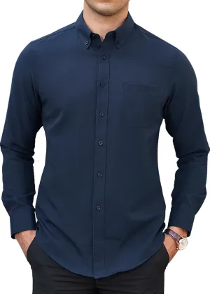 Men's Classic Oxford Shirt Solid Long Sleeve Button Down Casual Woven Shirts with Pocket