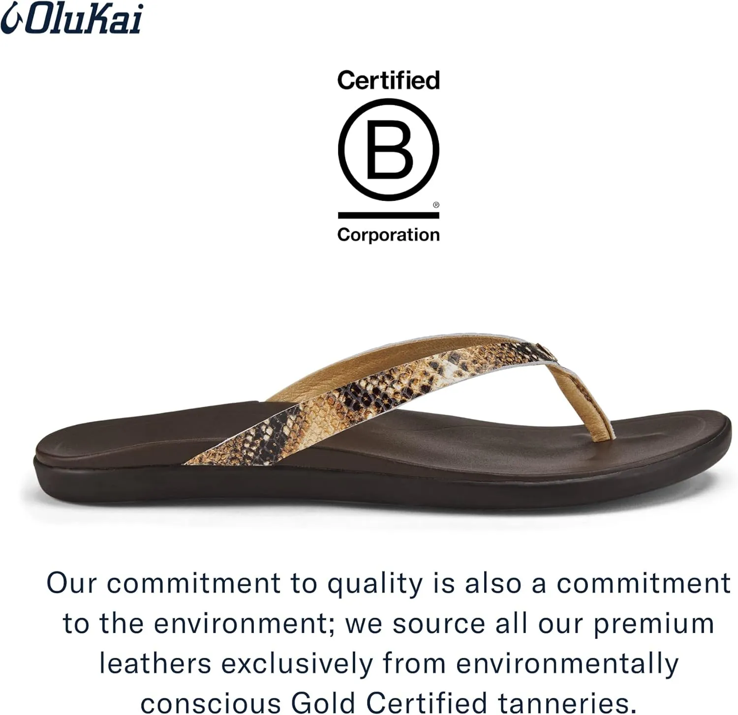 OLUKAI Ho'opio Leather Women's Beach Sandals, Full-Grain Leather Flip-Flop Slides, Modern Low Profile Design & Comfortable Fit