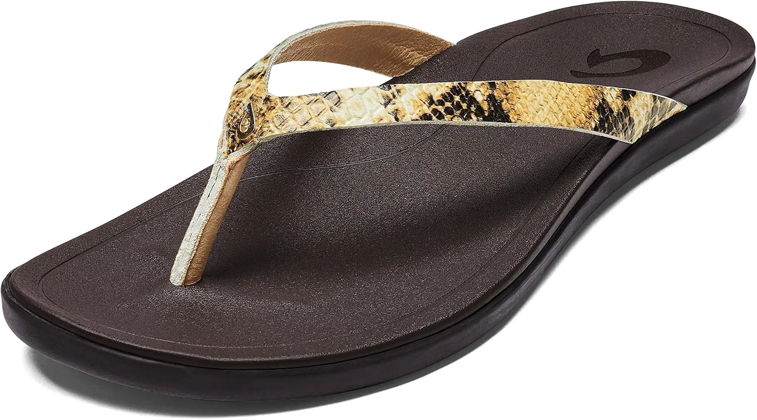 OLUKAI Ho'opio Leather Women's Beach Sandals, Full-Grain Leather Flip-Flop Slides, Modern Low Profile Design & Comfortable Fit