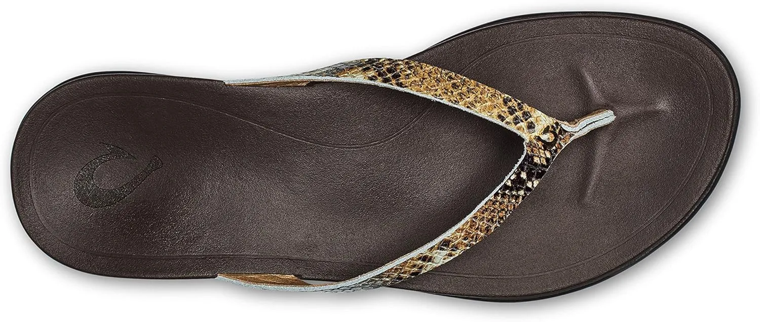 OLUKAI Ho'opio Leather Women's Beach Sandals, Full-Grain Leather Flip-Flop Slides, Modern Low Profile Design & Comfortable Fit