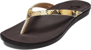 OLUKAI Ho'opio Leather Women's Beach Sandals, Full-Grain Leather Flip-Flop Slides, Modern Low Profile Design & Comfortable Fit