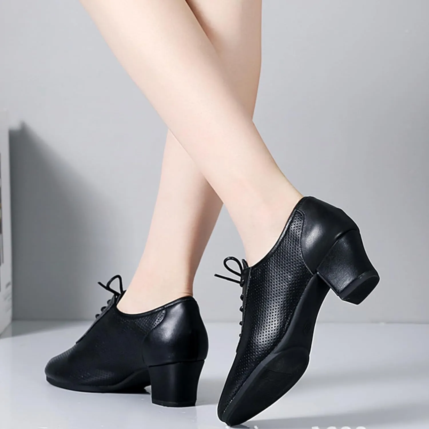 ONAIC Women's Latin Dance Shoes Lace-Up Leather Ballroom Modern Shoes Professional Performance Dance Shoes
