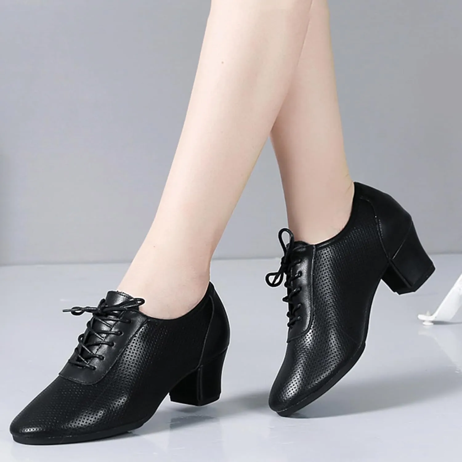 ONAIC Women's Latin Dance Shoes Lace-Up Leather Ballroom Modern Shoes Professional Performance Dance Shoes