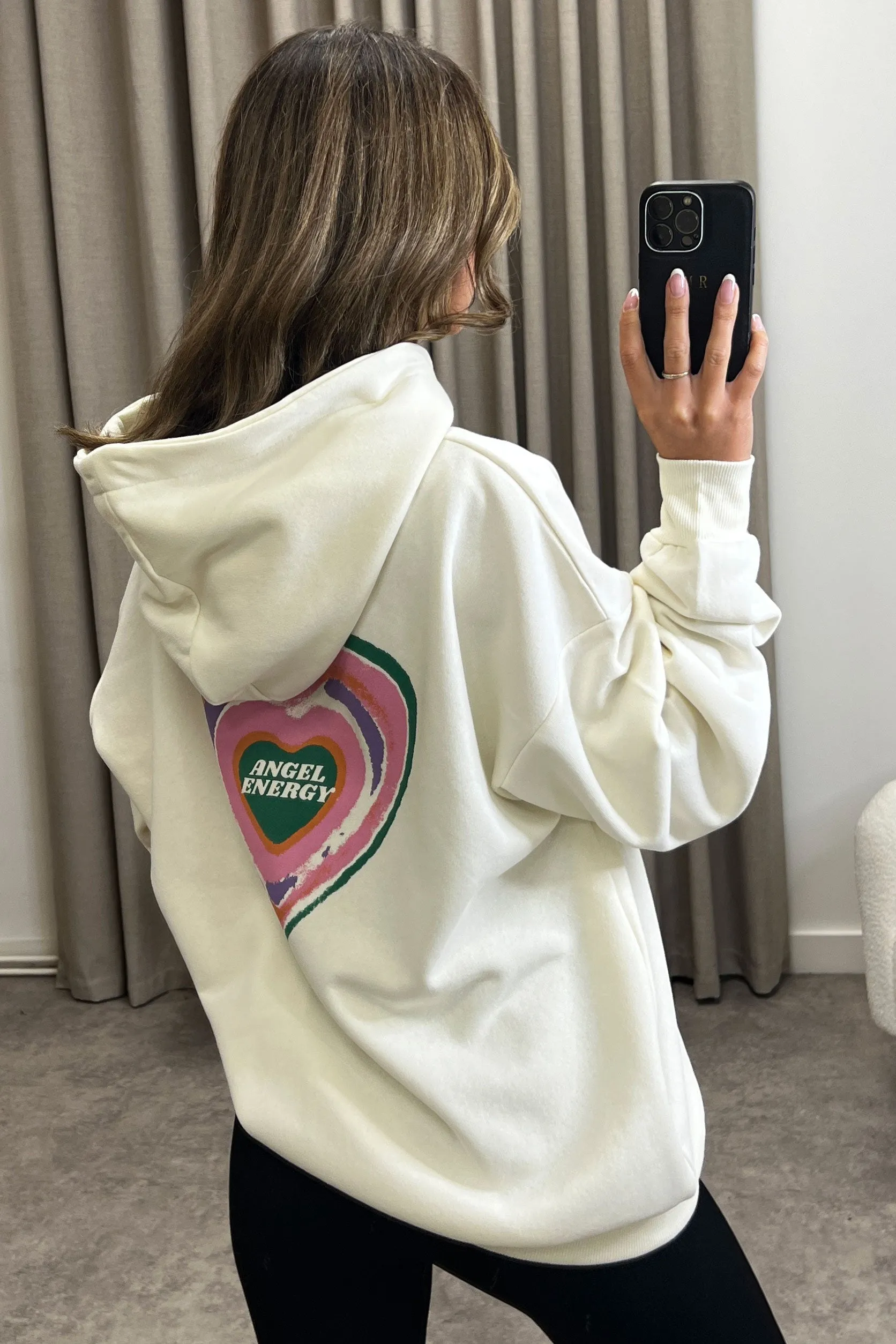 Peggy Beige Angel Energy Graphic Print Oversized Hoodie