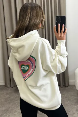 Peggy Beige Angel Energy Graphic Print Oversized Hoodie