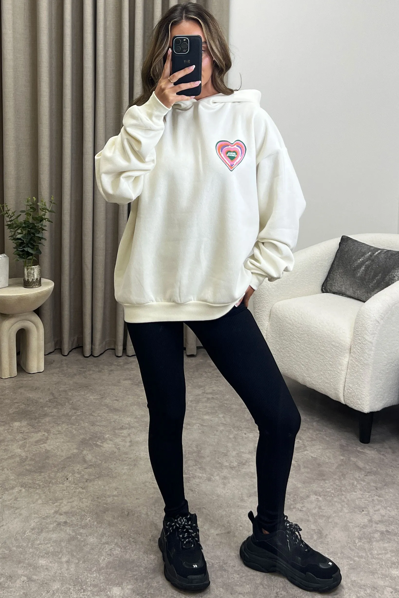 Peggy Beige Angel Energy Graphic Print Oversized Hoodie