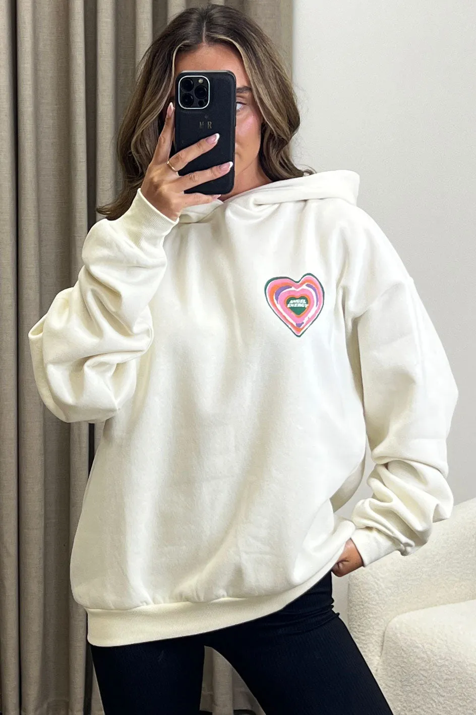 Peggy Beige Angel Energy Graphic Print Oversized Hoodie