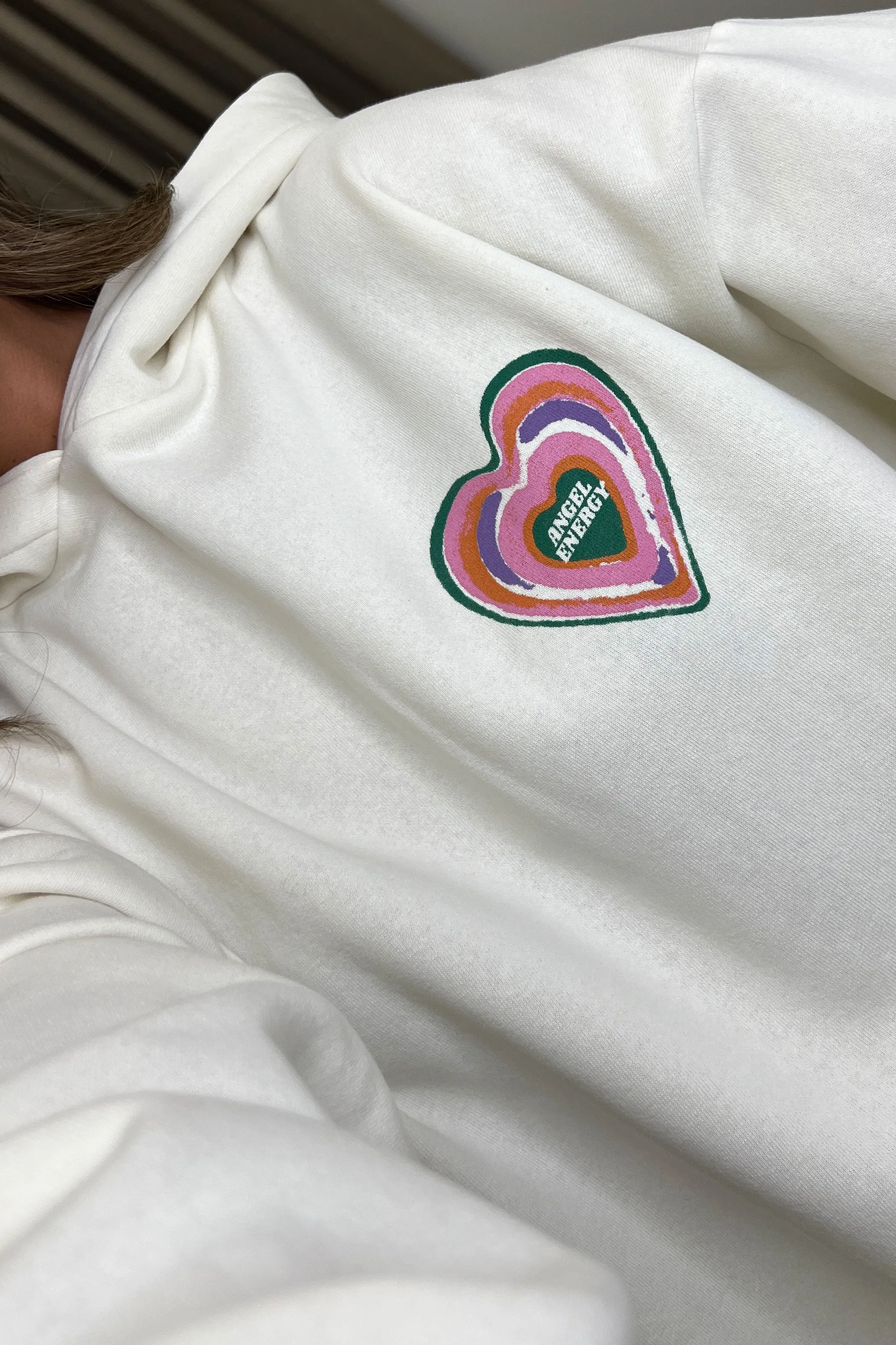 Peggy Beige Angel Energy Graphic Print Oversized Hoodie