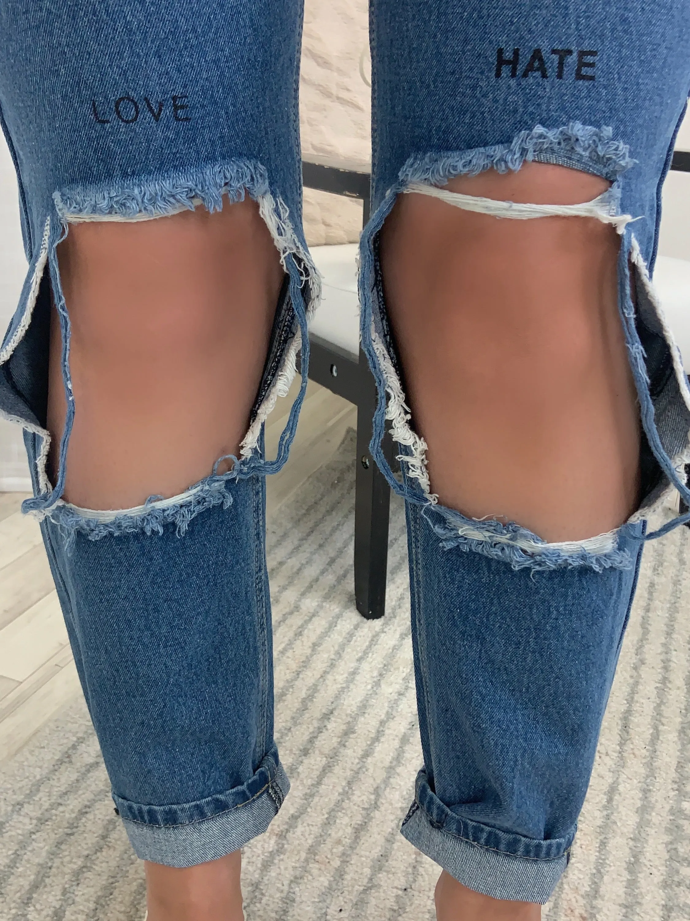 Rosa Blue Love Hate Ripped Knee Denim Jeans