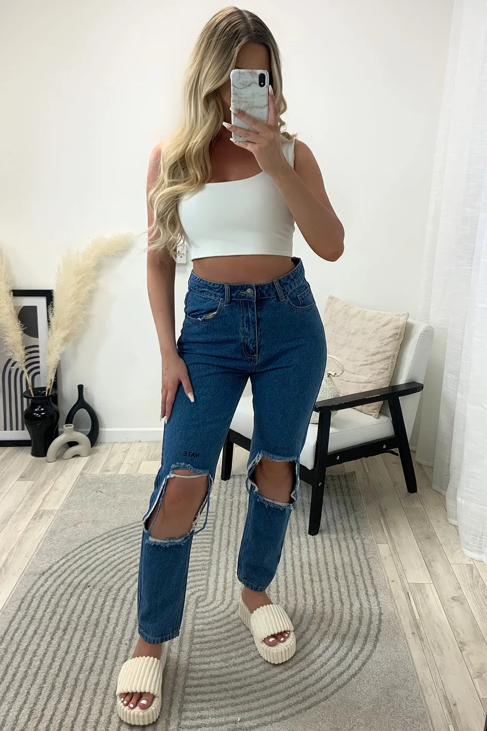 Rosa Blue Love Hate Ripped Knee Denim Jeans