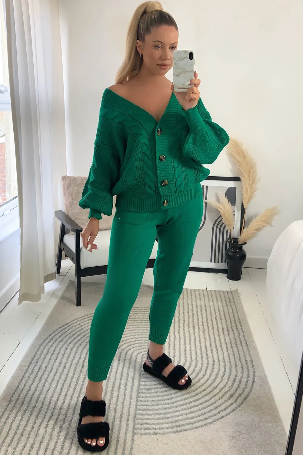 Steph Green Cable Knit Cardigan and Joggers Co-Ord Set