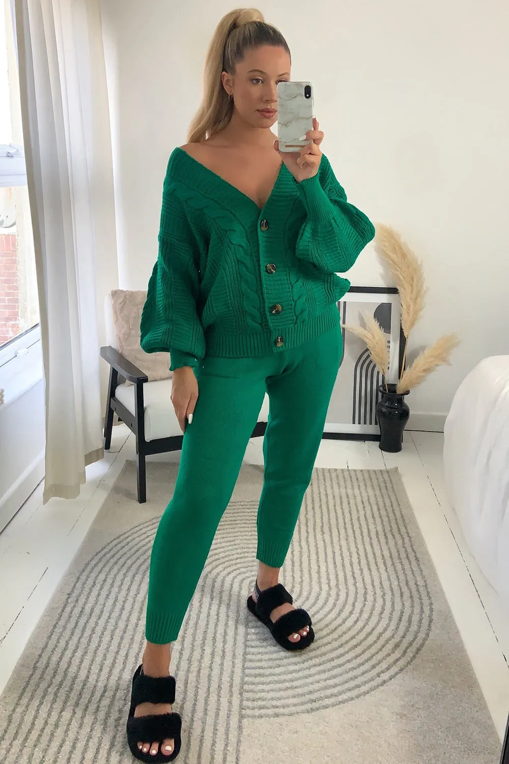 Steph Green Cable Knit Cardigan and Joggers Co-Ord Set