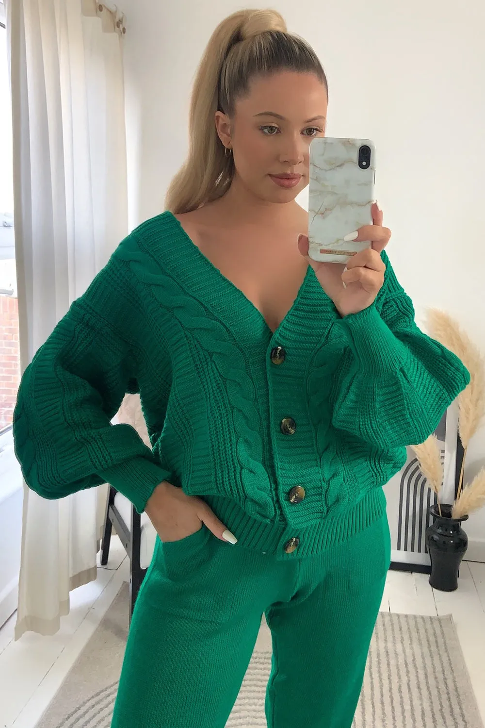 Steph Green Cable Knit Cardigan and Joggers Co-Ord Set